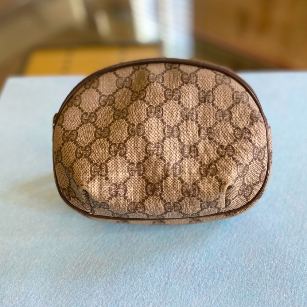 Vintage Gucci Mini Print Cosmetic Case Travel Clutch Brown